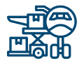 Icon of an airplane with cargo boxes stacked on a trolley, indicating air freight or shipping logistics.